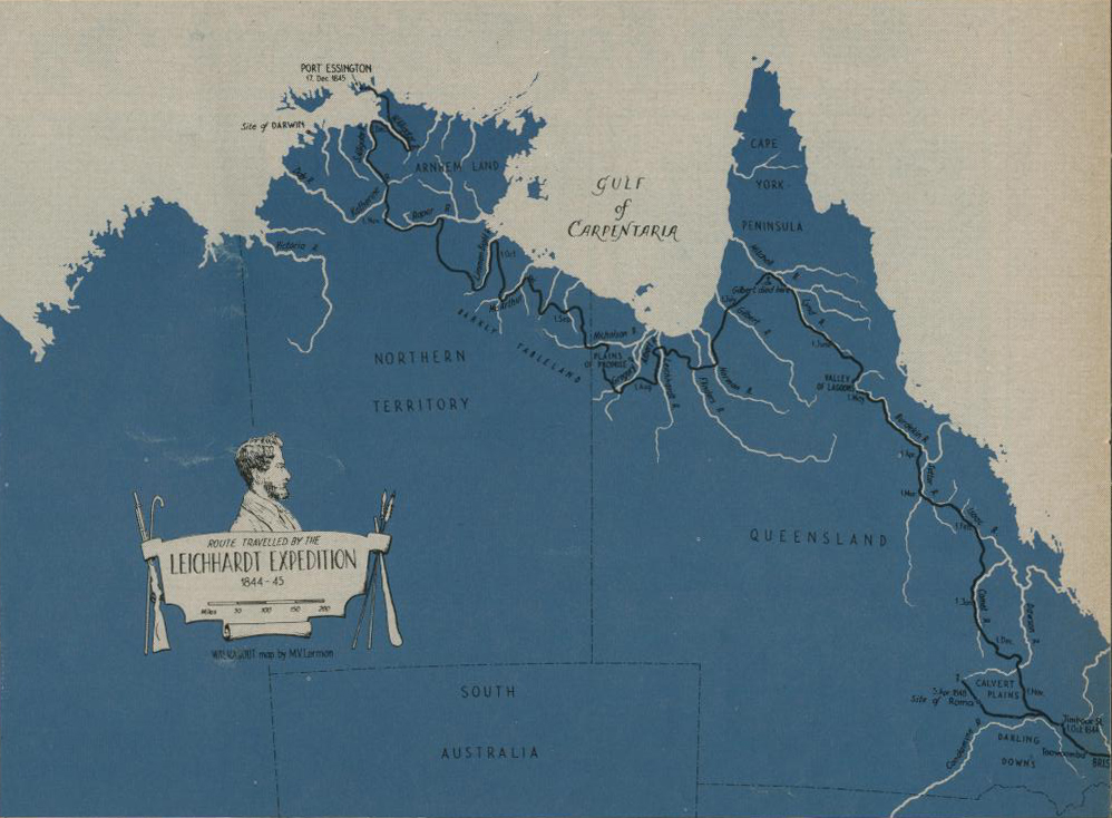 Route travelled by the Leichhardt Expedition 1844-45, 1963  Queensland 