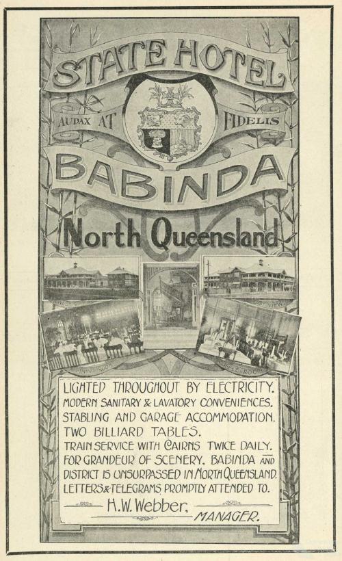 Advertisement, Babinda State Hotel, 1920