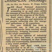 Premier Forgan Smith’s show-eve message, 1939