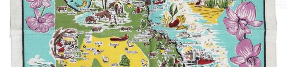 Tea-towel: Map of Queensland, c1960     