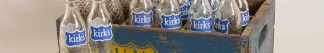 Crate of Kirk's softdrink bottles