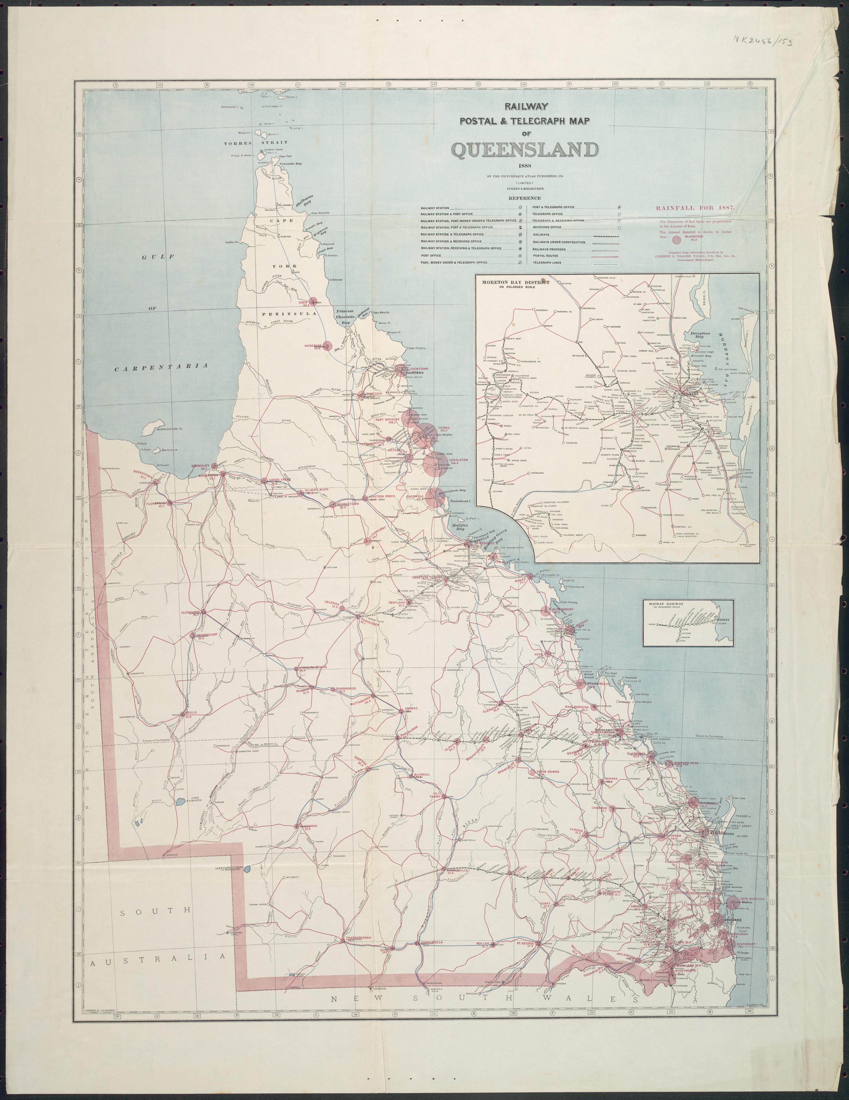 Railway, postal and telegraph map of Queensland, 1888 | Queensland ...