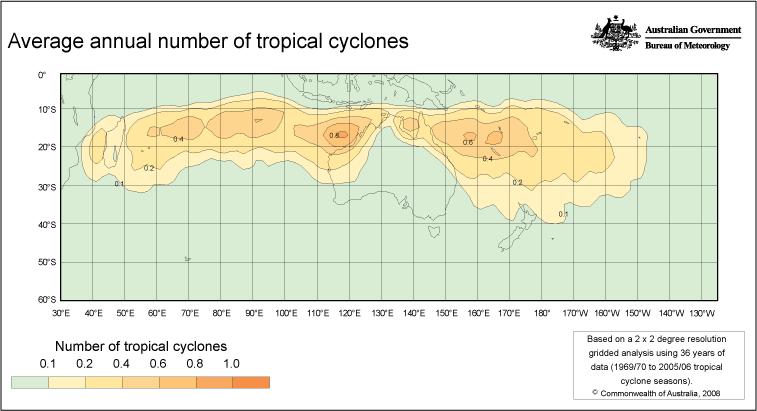 Average Annual Number Of Tropical Cyclones | Queensland Historical Atlas