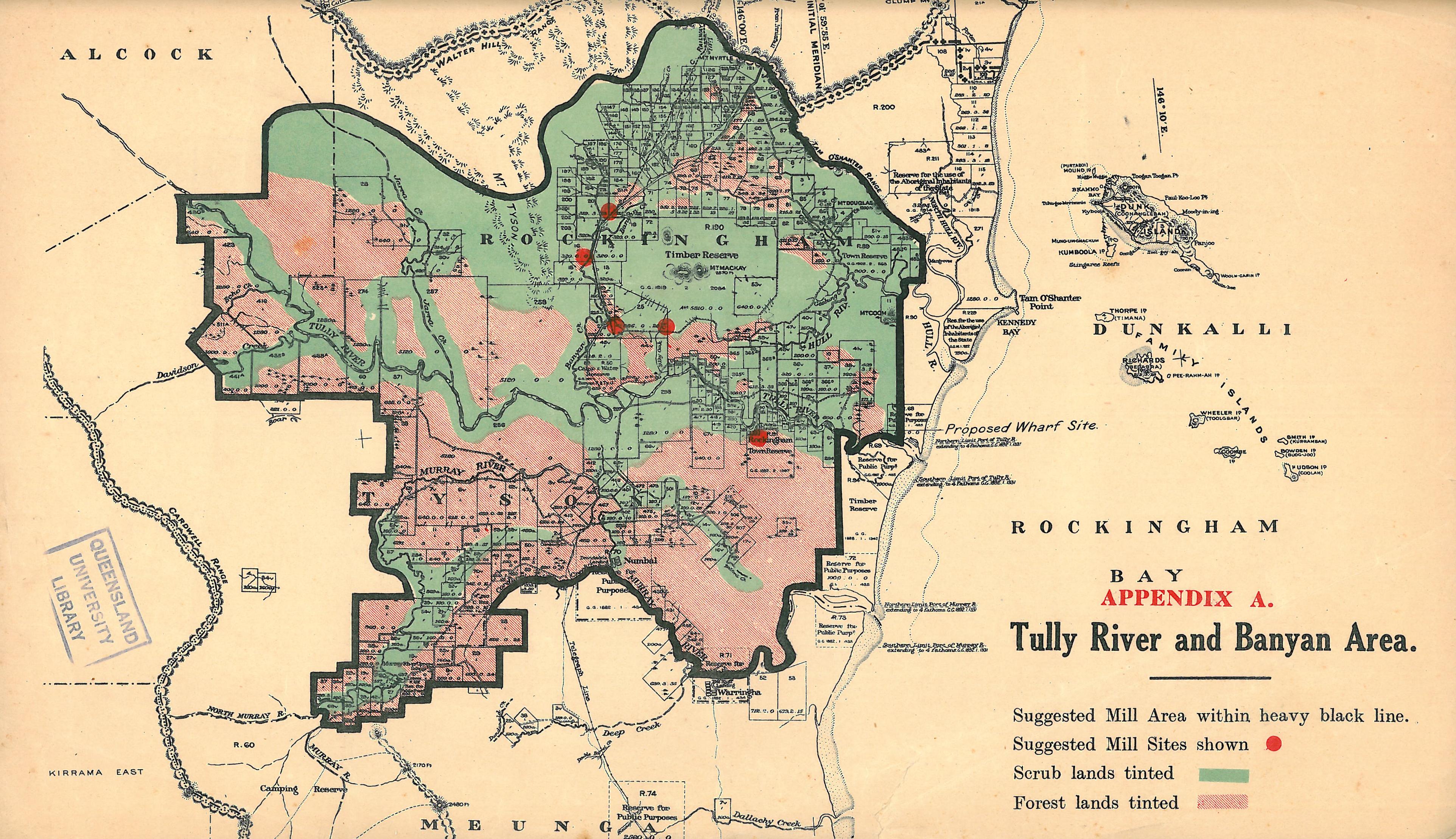 Proposed Sugar Mill Sites Tully And Banyan Area 1923 Queensland Historical Atlas